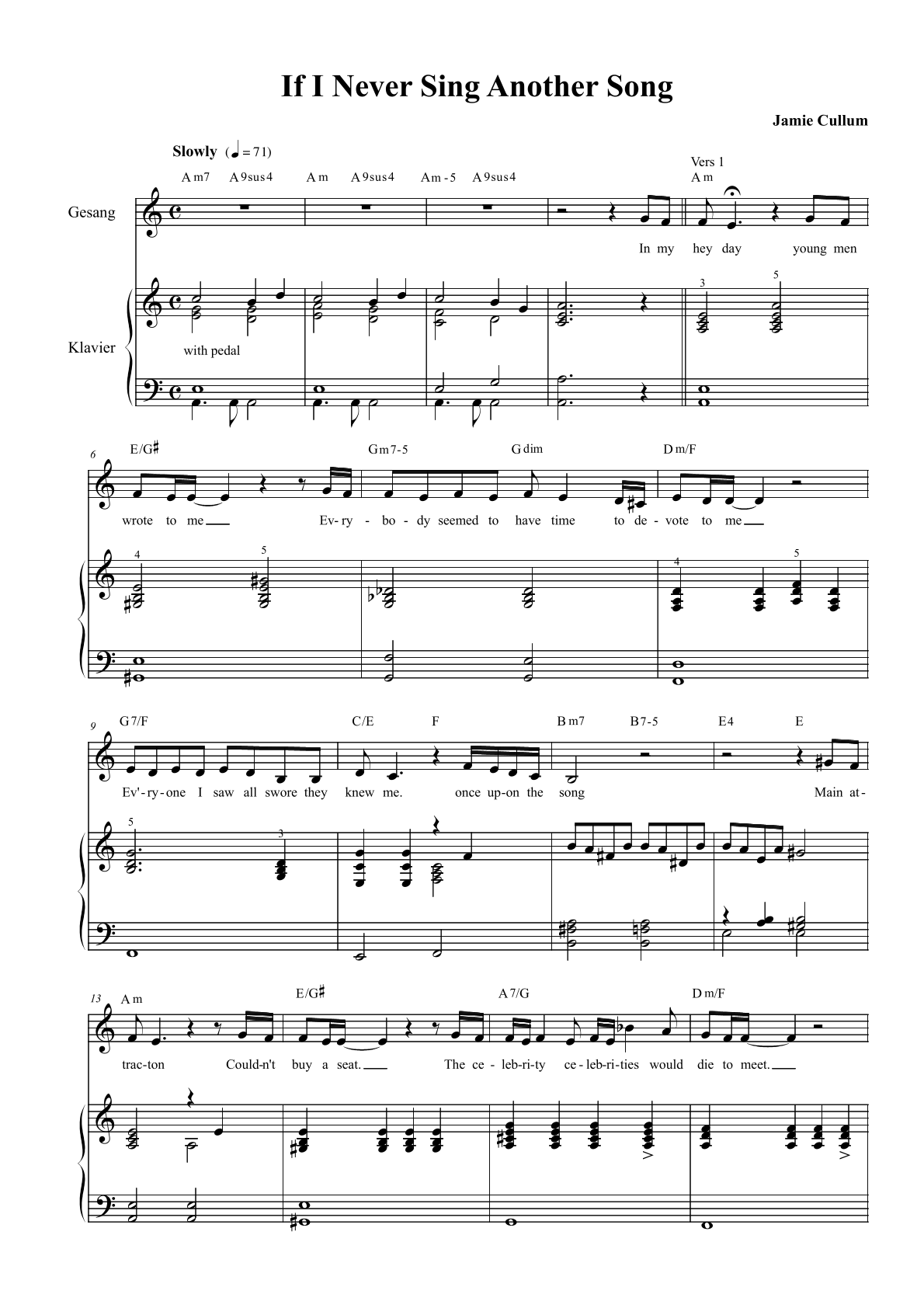 If I Never Sing Another Song – Notenbild