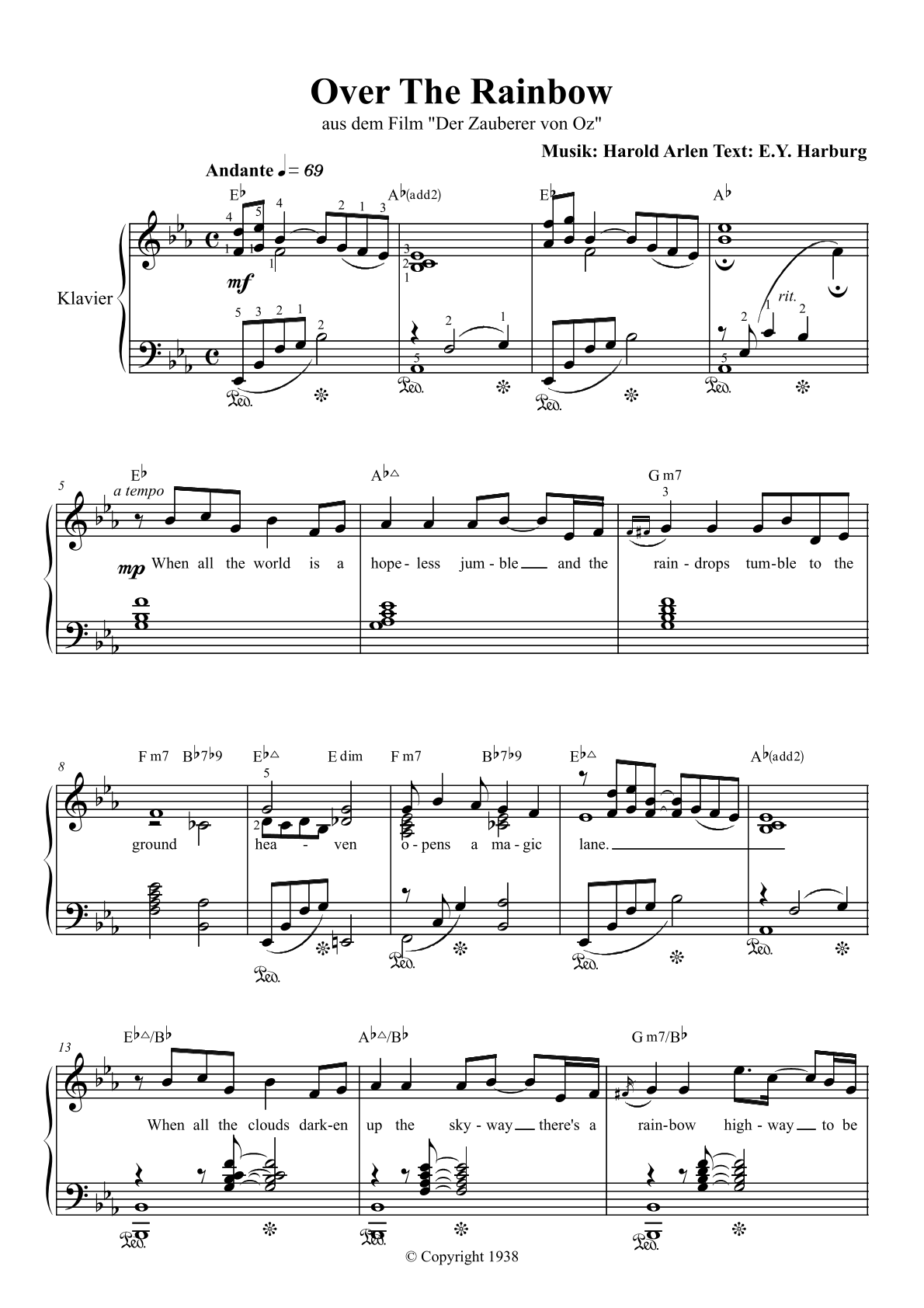 Over The Rainbow – Notenbild