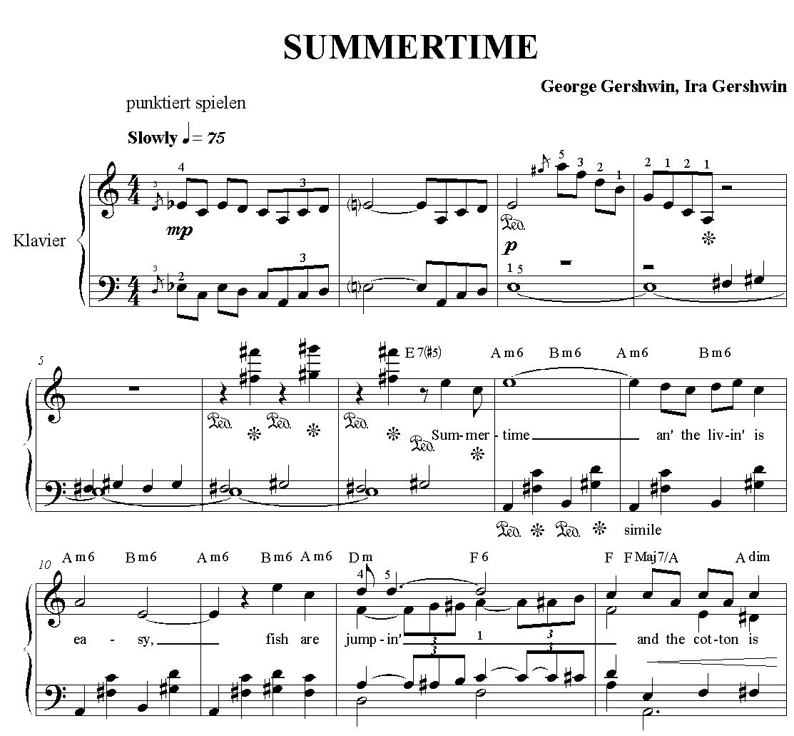 Summertime – Notenbild
